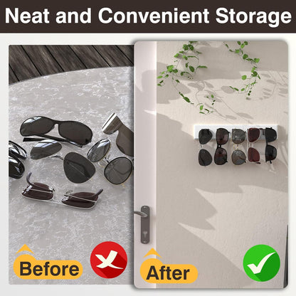 3 Pack Sunglass Organizer, Wall Mounted Sunglasses Organizer, Wooden Glasses Holder Sunglass Holder, Sunglasses Rack for Hanging Your Multiple Eyeglasses, for Wall, Home Decor(White)