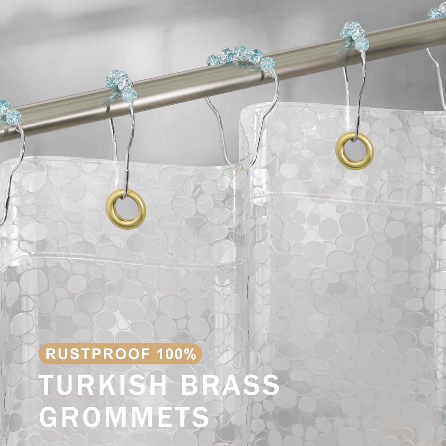 Heavy Duty Shower Curtain Liner, 100% EVA Clear Shower Curtain and Liner 2-In-1, 72X72 Luxury Plastic Weighted Bathroom Cobble Shower Liner, 12 Rustproof Grommets & 3 Heavyweight Stones