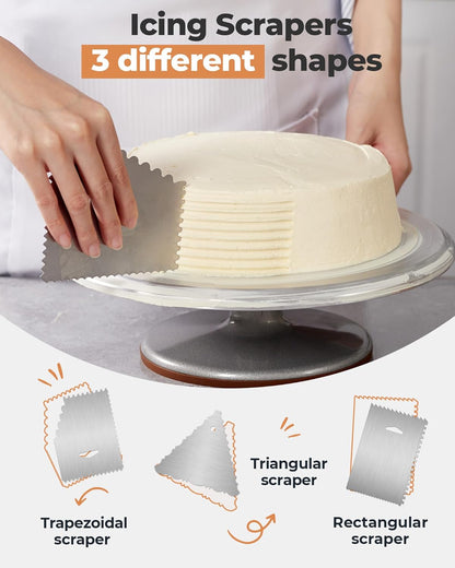 Aluminium Cake Turntable Set, Baking Tools with Revolving 12" Cake Stand for Decorating, 12.7" Offset Spatula, 3 Stainless Steel Frosting Icing Smoother, Cake Serve Cake Decorating Kit Supplies