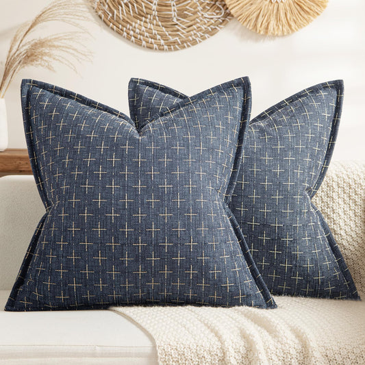 Decorative Burlap Linen Throw Pillows Covers 18X18 Inch Blue Vintage Couch Pillow Covers Outdoor Modern Farmhouse Pillowcase Woven Textured Cushion Cases for Sofa Bed Livingroom