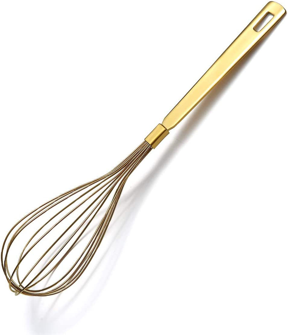 Gold-Plated Titanium Whisk Set - Stainless Steel Balloon Whisk for Cooking, Baking, Blending, and Beating - Dishwasher Safe and Easy to Clean