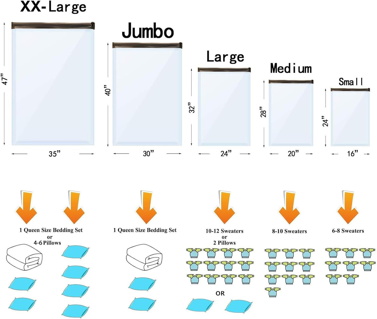 10 Medium Vacuum Storage Bags, Space Saver Sealer Compression Bags for Blankets, Comforters, Pillows, Clothes Storage