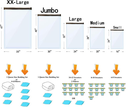 10 Medium Vacuum Storage Bags, Space Saver Sealer Compression Bags for Blankets, Comforters, Pillows, Clothes Storage