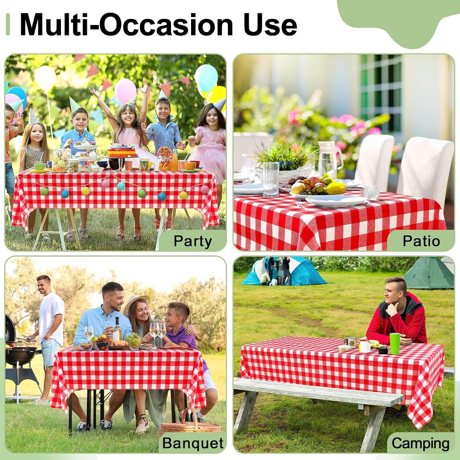 4 Packs Buffalo Disposable Table Cloth, 54 X 108 Inch Waterproof Plastic Tablecloth, Rectangle Red and White Checkered Table Covers for Picnic, Birthday, Party
