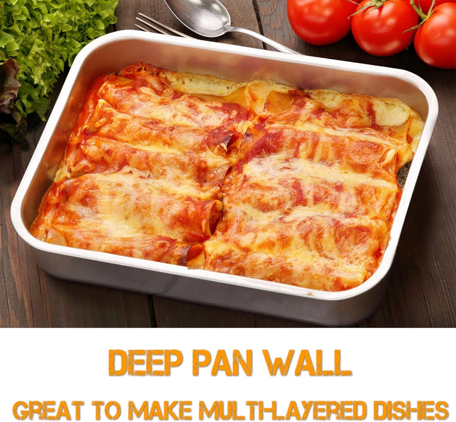 Lasagna Pan Set, Stainless Steel Rectangular Baking Pan for Brownie/Cake/Meat, Non-Toxic & Heavy Duty, Deep Side & Rolled Rim, Brushed Surface & Dishwasher Safe, 10.7" X 3.2" + 12.7" X 3.2"
