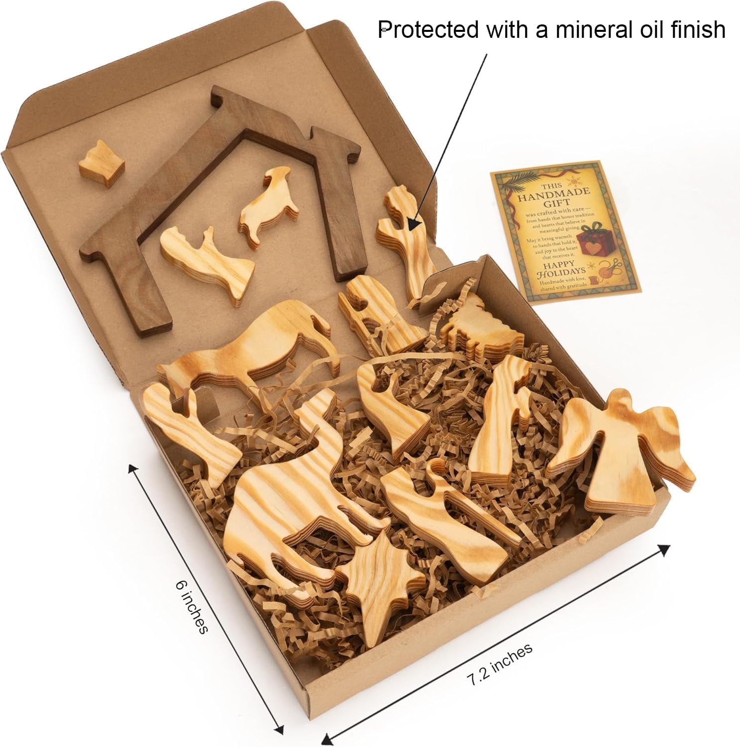 Christmas Decorations, Nativity Sets for Indoor Set of 15 Pieces, Wooden Nativity Set Tabletop Holidays Home Decor, Jesus Christmas Decorations, Christian Religious Nativity Sets & Figures