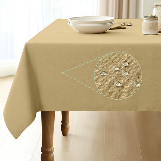 Rectangle Linen Tablecloth Waterproof & Stain Resistant, Wrinkle-Free Table Cloth Adds Elegance and Protection, Ideal for Dining, Party, Wedding and Outdoor, 52 X 70 Inch, Coffee