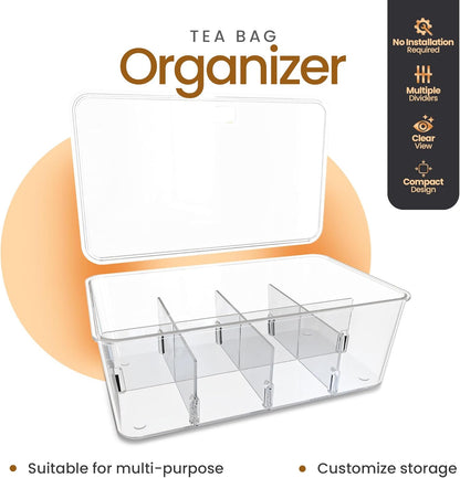Tea Bag Organizer with Lids – 3 Pack Stackable Pantry, Cabinet & Fridge Storage Organizer for Kitchen, Snacks & Spices