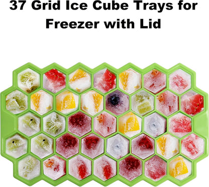 Magnetic Measuring Spoons Set Stainless Steel with Leveler,Ice Cube Trays for Freezer with Lid-37 Grid Silicone Ice Cube Tray with Lid for Small Ice Cube Molds,Easy-Release Reusable Ice Cube