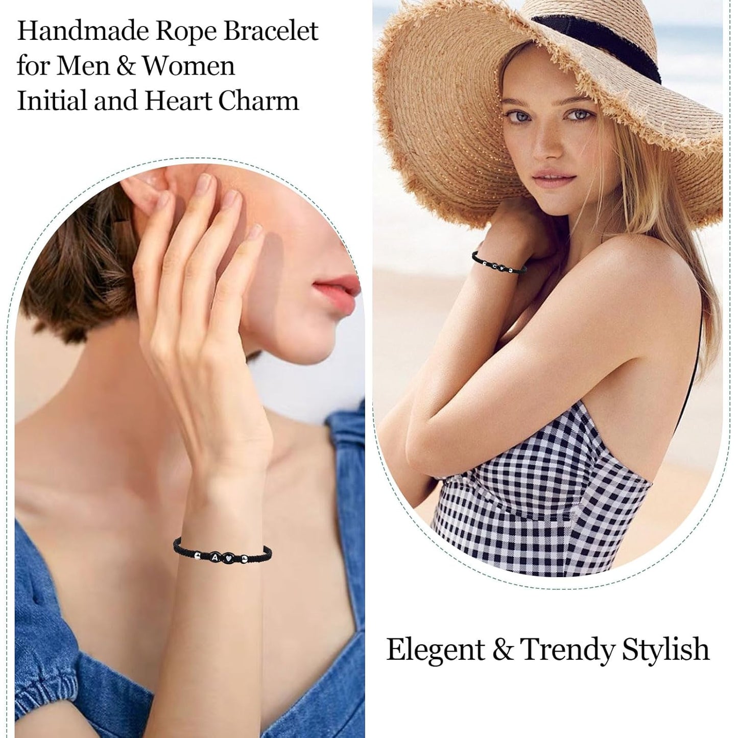 Black Rope Initial Bracelet for Men Women, 6Mm Beads 26 Letters A-Z Alphabet Handmade Adjustable Weaving Beadsbracelet for Couples Friends Mom Dad, Christmas Birthday Jewelry Gifts