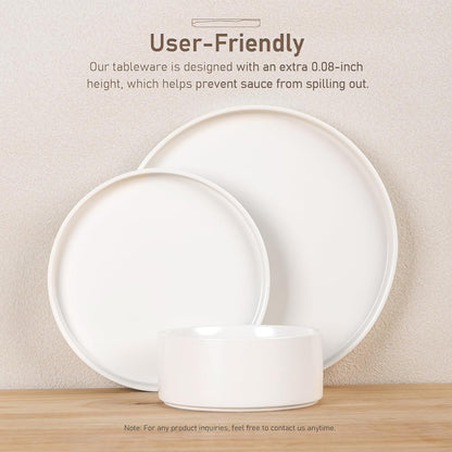 Ceramic Dinnerware Set for Four - Stoneware Plates and Bowls, Chip and Scratch Resistant, Dishwasher, Microwave, and Oven Safe, Reactive Glaze in White