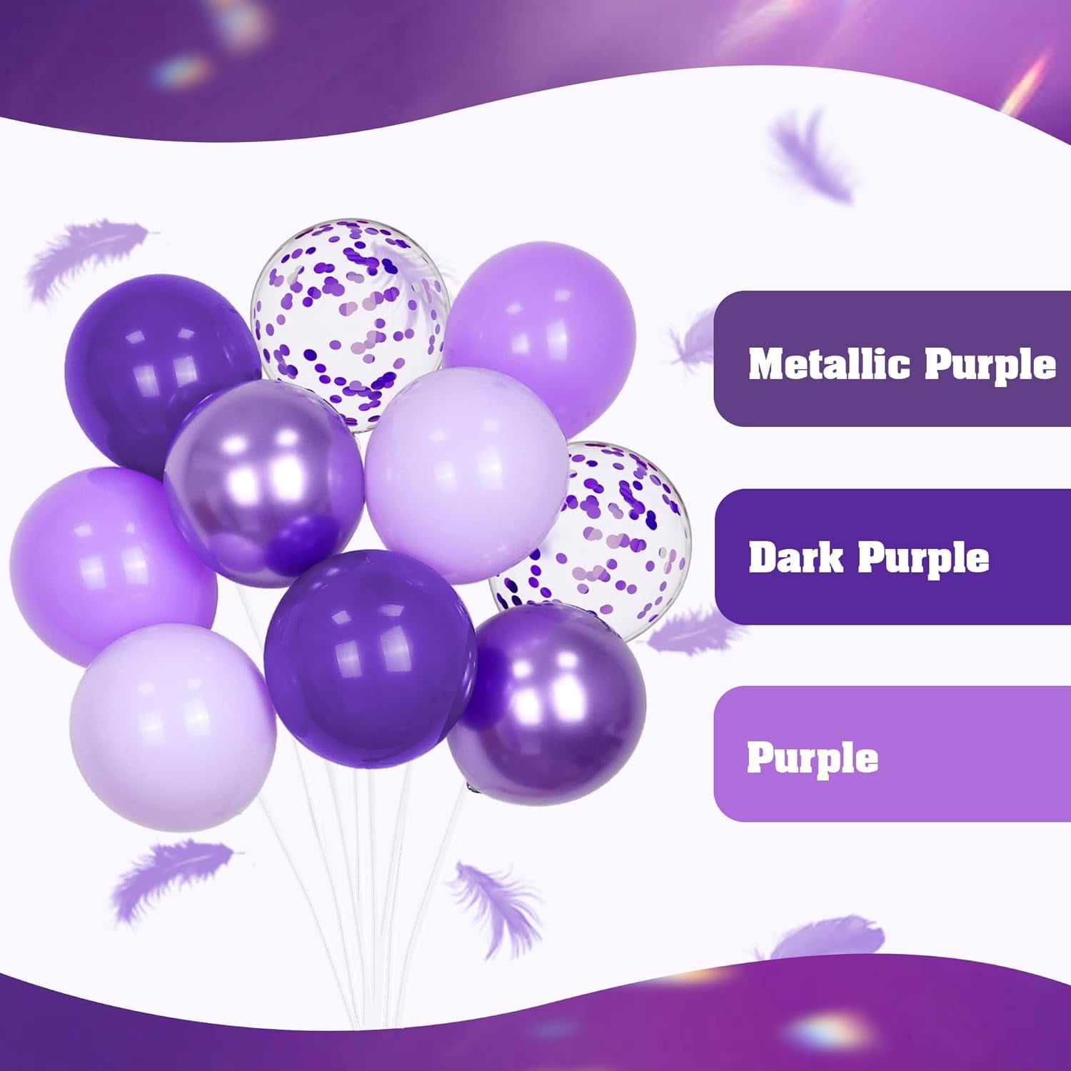 60Pcs Purple Balloons 12Inch with Metallic Pastel Dark Purple Confetti Balloons for Purple Birthday Wedding Baby Shower Party Decorations