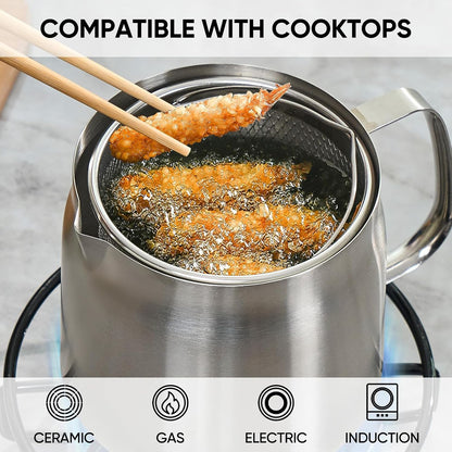 68Oz/2L 304 Stainless Steel Oil Container, Cooking Oil Filter Pot with Mesh Strainer, Grease Container with Lid for Kitchen, Dishwasher Safe