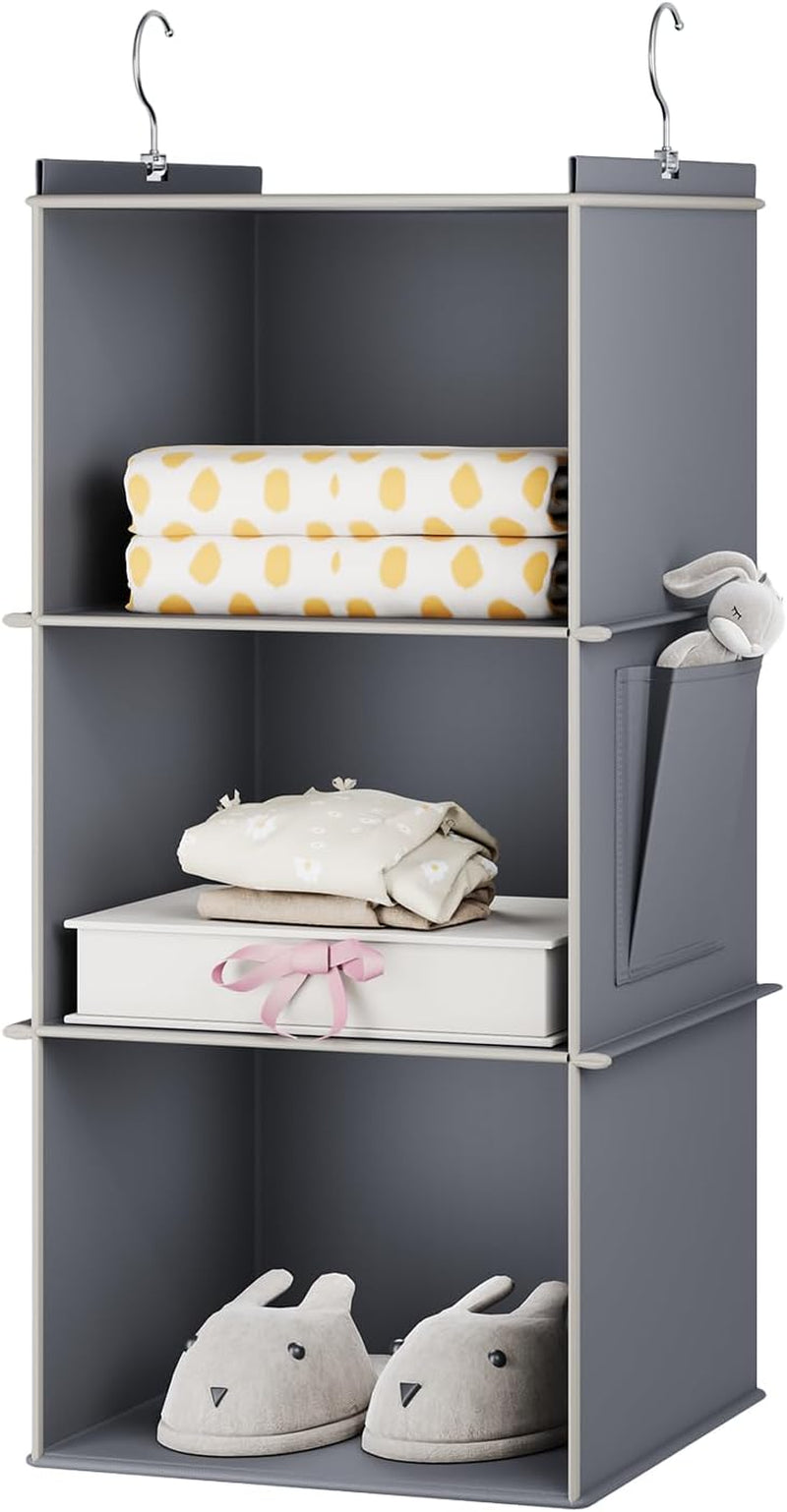 Hanging Closet Organizer, 3-Shelf Closet Hanging Storage Shelves, Grey