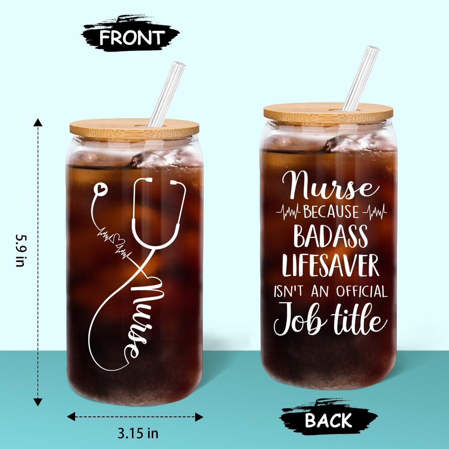 Nurse Gifts for Women, Nurses Week Gifts, Nurse Appreciation Gift for New, Graduation, Birthday - 16 Oz Glass Cup Gift Set