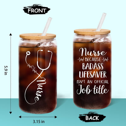 Nurse Gifts for Women, Nurses Week Gifts, Nurse Appreciation Gift for New, Graduation, Birthday - 16 Oz Glass Cup Gift Set