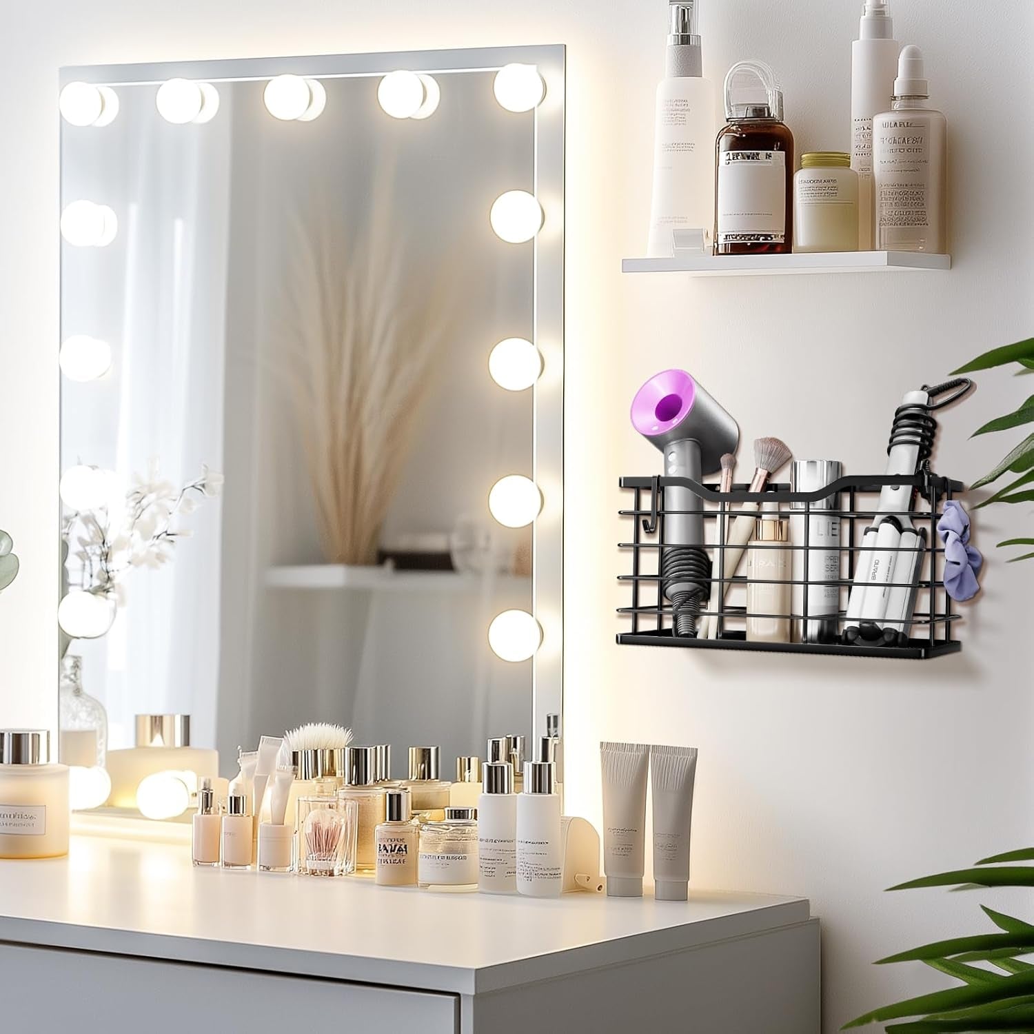 Hair Dryer Holder Hair Tool Organizer, Antirust Wall Mount Bathroom Hair Care Styling Tool Storage Basket for Hair Dryer, Curling Wands, Hair Straighteners