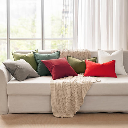 Pack of 2 Christmas Decorative Linen Pillow Covers Boho Farmhouse Modern Soft Accent Throw Pillows Neutral Cushion Covers for Sofa Couch Bed Living Room Home Decor, 18X18 Inch Christmas Red