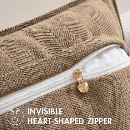 Set of 2 Coco Brown Chenille Decorative Pillow Covers 20x20 Inches - Luxurious Farmhouse Cushion Covers for Sofa, Bedroom, and Living Room Home Decor