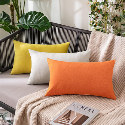 Pack of 2 Decorative Outdoor Solid Waterproof Fall Throw Pillow Covers Faux Linen Garden Farmhouse Cushion Cases for Summer Patio Tent Balcony Couch Sofa 18X18 Inch Bright Orange
