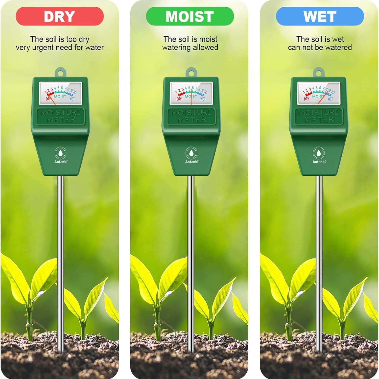 2 Pack Soil Moisture Meter, Plant Water Monitor Hygrometer Sensor, Soil Water Tester Kit for Outdoor and Indoor Potted Plants, Flower, Gardening, Farming - No Battery Required