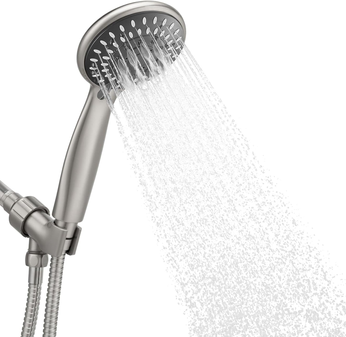 High-Pressure Handheld Shower Head with 5 Settings, 59-Inch Stainless Steel Hose and Bracket, Brushed Nickel Finish