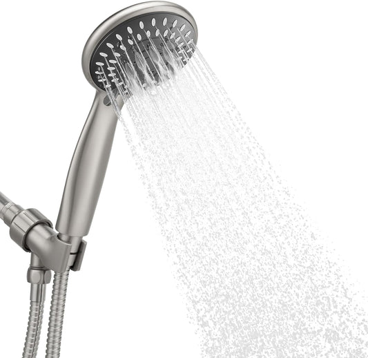 High-Pressure Handheld Shower Head with 5 Settings, 59-Inch Stainless Steel Hose and Bracket, Brushed Nickel Finish
