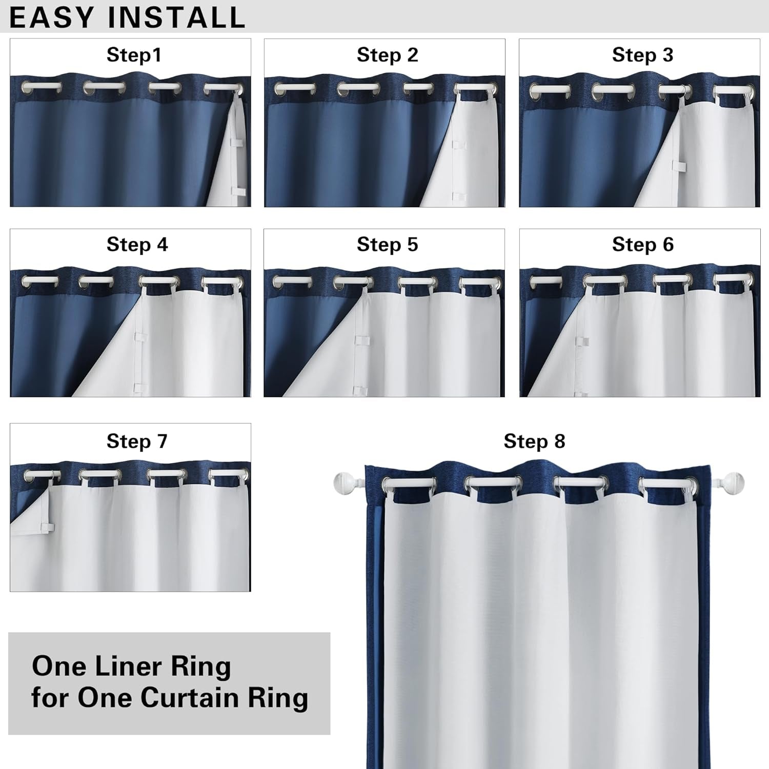 Greyish White 100% Blackout Curtain Liner 2 Panels Set for Bedroom Living Room behind Curtains, Insulated Curtains Liner for 86 Inch Extra Long, Each 50 Wx86 L, 2 Liners per Set