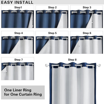 Greyish White 100% Blackout Curtain Liner 2 Panels Set for Bedroom Living Room behind Curtains, Insulated Curtains Liner for 86 Inch Extra Long, Each 50 Wx86 L, 2 Liners per Set