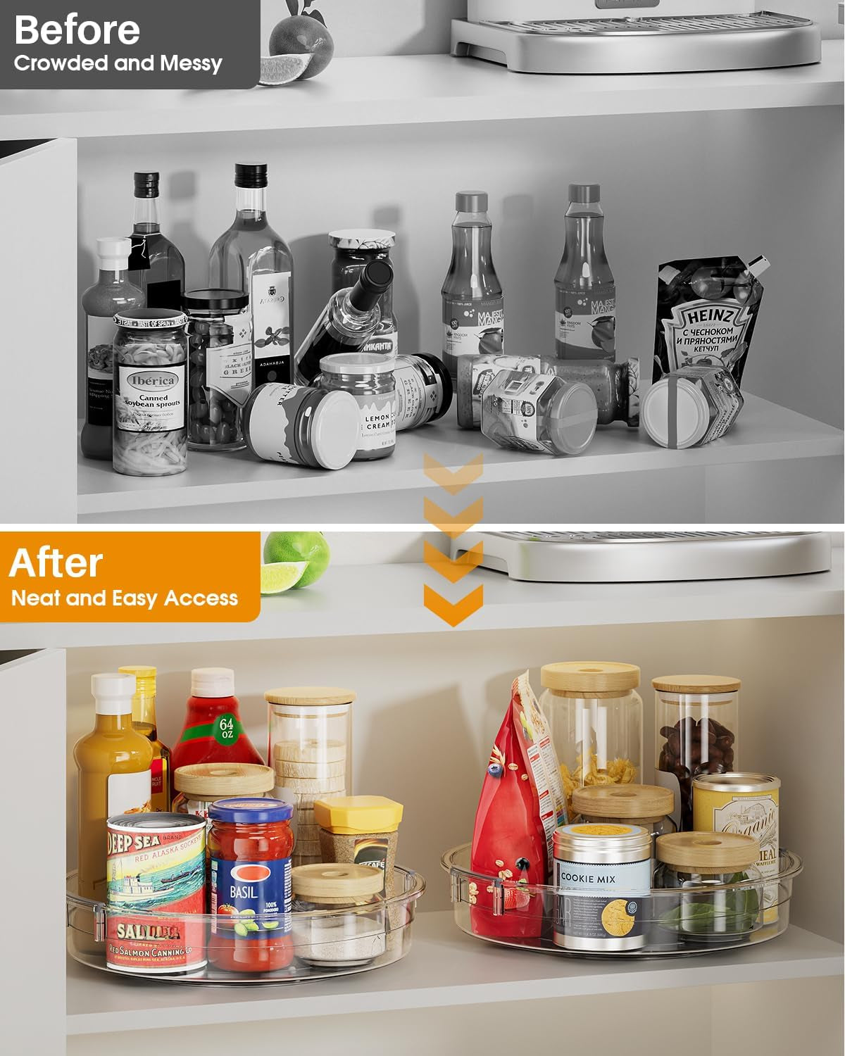 2 Pack Lazy Susan Organizer 9.25 Inch Lazy Susan Turntable for Cabinet, Rotating Spice Organization for Cabinet, Kitchen, Table Top, Countertop, Pantry Fridge Organizers and Storage, Clear