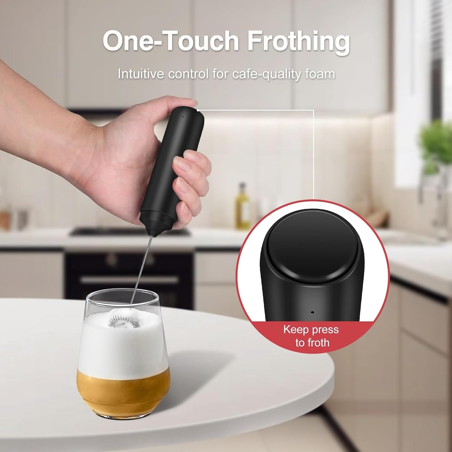 Milk Frother Handheld Rechargeable, Frother Wand with Storage Cover, Drink Mixer and Foamer for Coffee, Electric Whisk for Latte, Cappuccino, Matcha, Hot Chocolate, Protein Powder