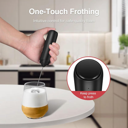 Milk Frother Handheld Rechargeable, Frother Wand with Storage Cover, Drink Mixer and Foamer for Coffee, Electric Whisk for Latte, Cappuccino, Matcha, Hot Chocolate, Protein Powder