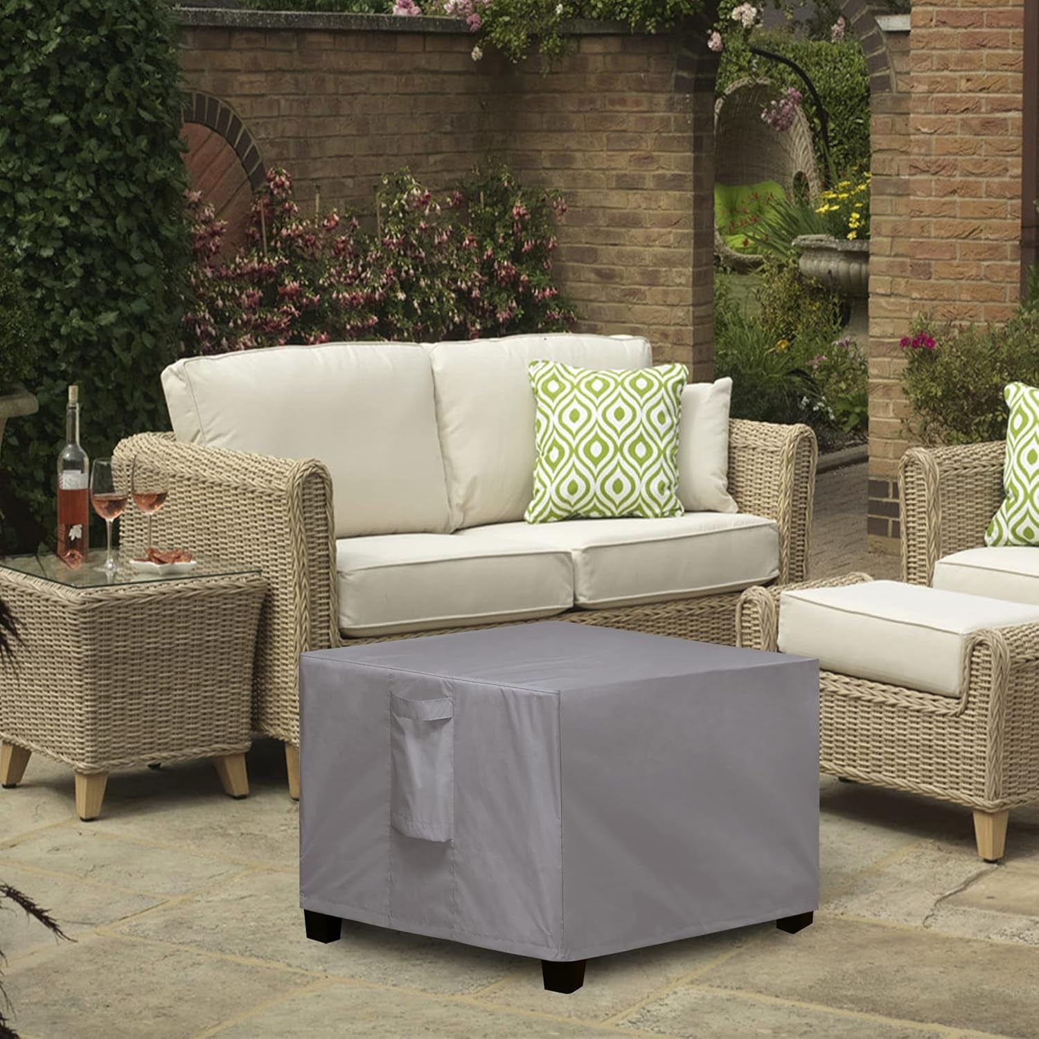 Square Patio Ottoman Cover, Waterproof Outdoor Ottoman Cover, Fade Resistant Patio Side Table Cover, Durable Outdoor Furniture Covers with Sealed Seam (25"X25"X17", Grey)
