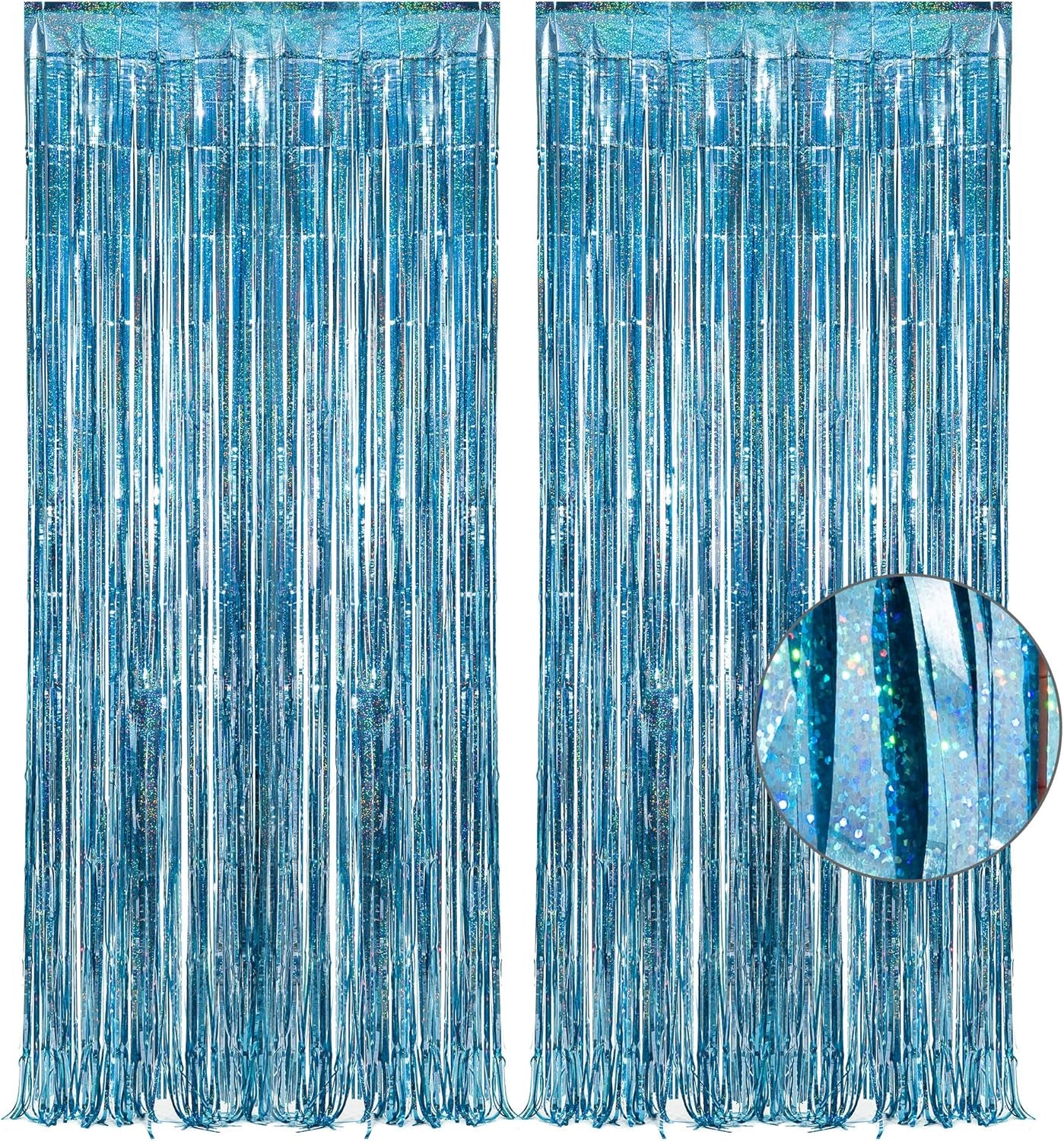 Blue Tinsel Curtain Party Backdrop and Holographic Banner for Frozen Decorations