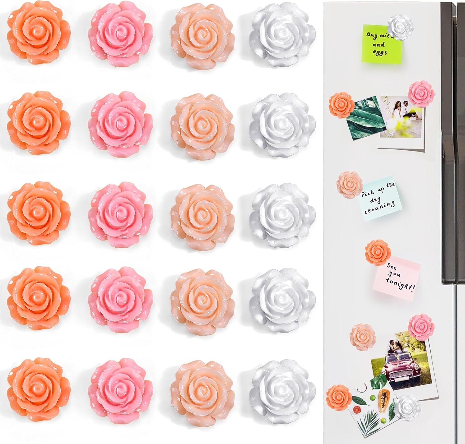 3D Flower Fridge Magnets,20 PCS Cute Locker Decorations for Girls in Middle School,Pink Magnetic Locker Accessories Refrigerator Sticker for Office Kitchen Iron Whiteboard