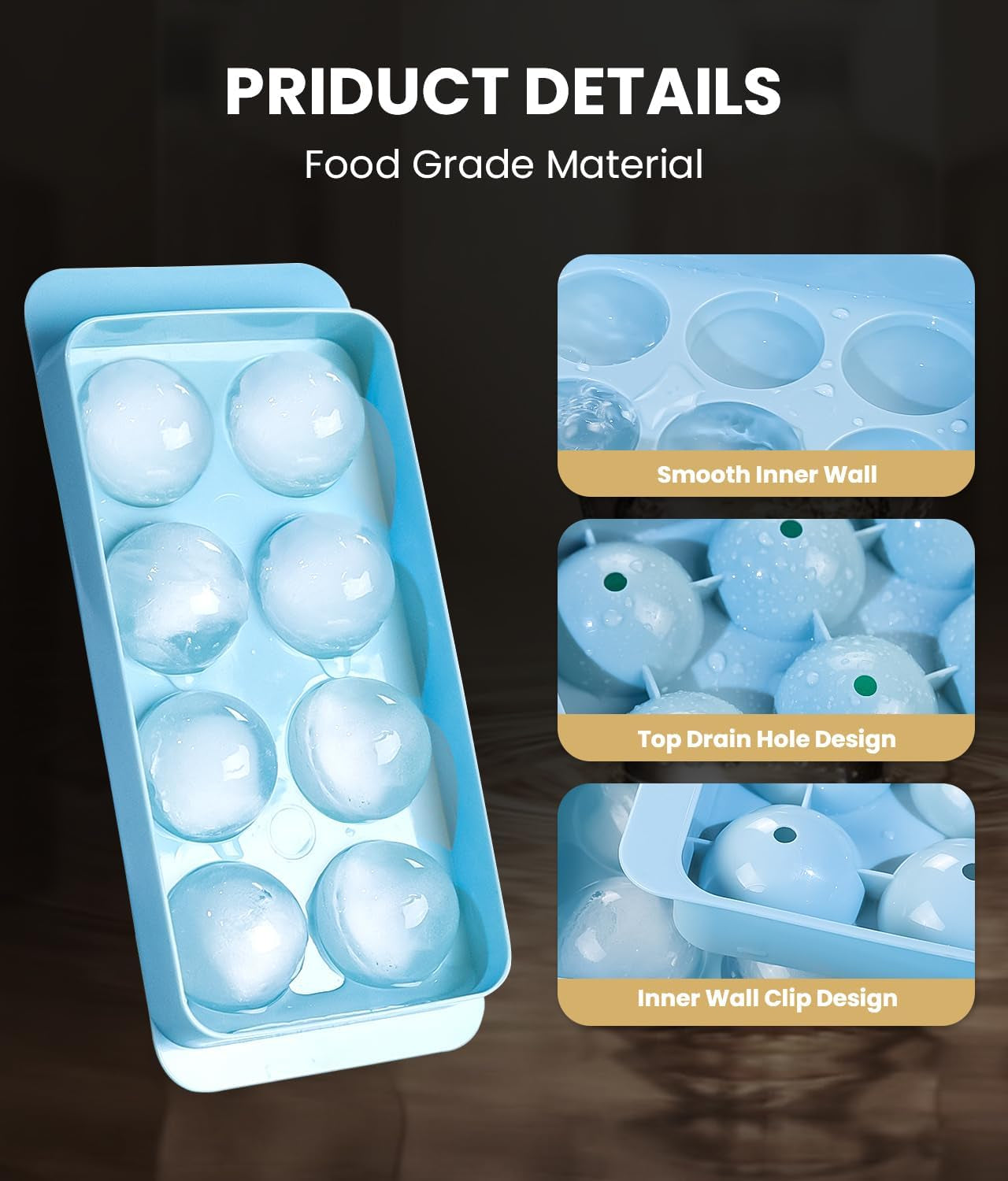 Large Ice Cube Molds– Big round Ice Cube Tray for Freezer,Bpa-Free Food-Grade Whiskey Ice Mold,Stackable Ice Ball Maker,Circle Ice Cube Tray for Cocktails,Whiskey and Chilling Drinks(8 Balls/2.0 In)