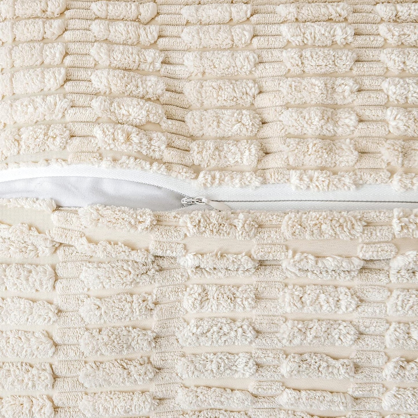 Cream White Corduroy Decorative Throw Pillow Covers Pack of 2 Soft Striped Pillows Pillowcases with Broad Edge Modern Winter Cute Boho Home Decor for Couch Sofa Bed 18X18 Inch