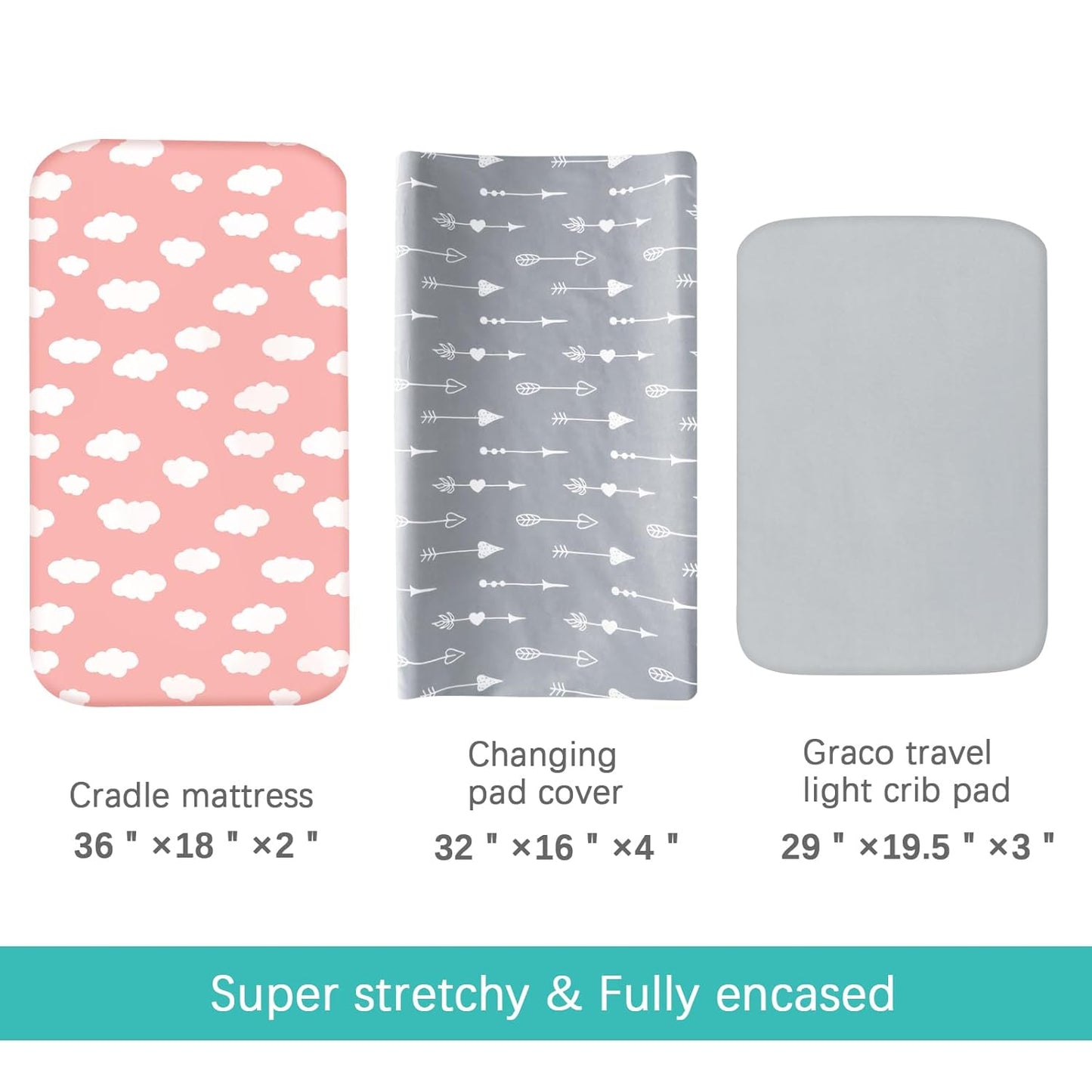 Changing Pad Cover Girl, Diaper Changing Pad Covers 4 Pack, Fitted Baby Changing Table Sheets for 32''×16'' Change Table Pad, Cradle & Bassinet Sheets, Soft & Breathable