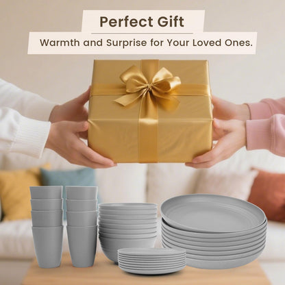 32-Piece Wheat Straw Dinnerware Set for 8 - Unbreakable Grey Plates, Bowls, and Cups, Microwave and Dishwasher Safe, Ideal for Outdoor Camping