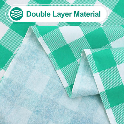 Rectangle Waterproof Vinyl Table Cloth, Buffalo Flannel Backed Tablecloth, Wipeable Plastic Table Cover for Dinner, Kitchen, Outdoor (60" X 84", Green and White)