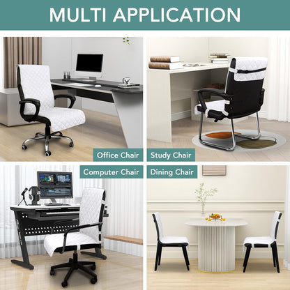 Reversible Office Chair Cover Water Resistant Dining Chair Cover Soft Desk Computer Chair Slipcover with Anti-Slip Buckle for Armchair or Armless Chair (Medium, White/White)