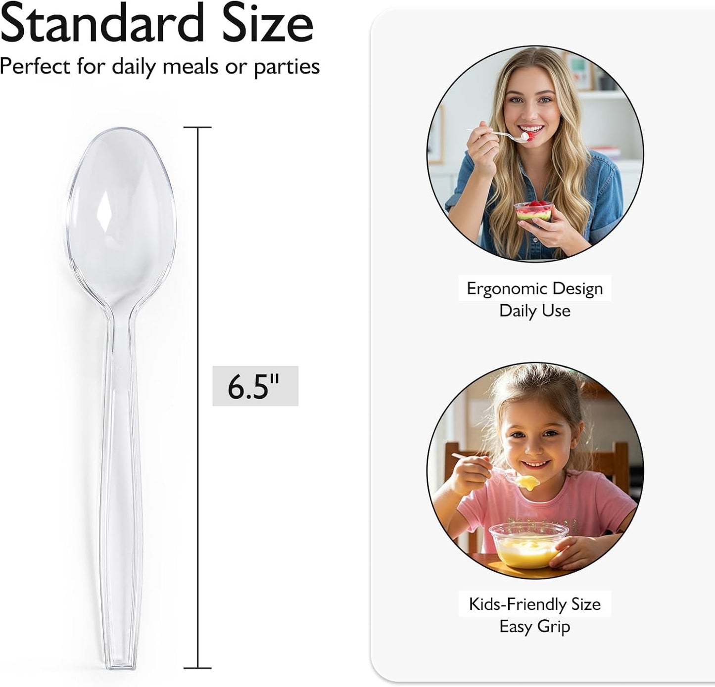 [300 Count] Clear Heavy Duty Plastic Spoons, Disposable Silverware Spoons Bulk, Plastic Cutlery Utensils Set, Solid