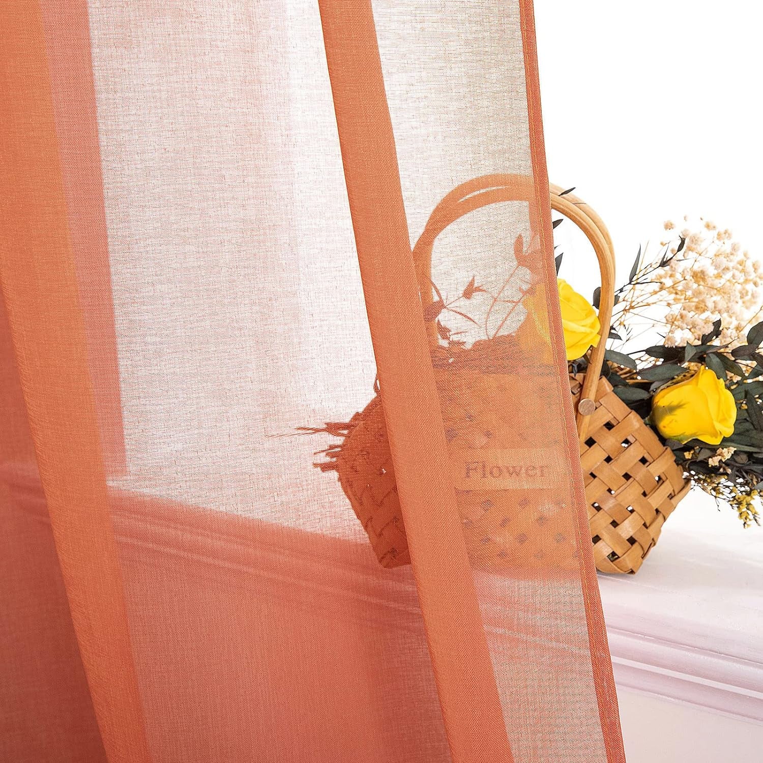 2 Panels Burnt Orange Semi Sheer Window Curtains Elegant Grommet Top Window Voile Drapes/Treatment Linen Textured Panels for Bedroom Living Room Fall Decor (54X72 Inches)