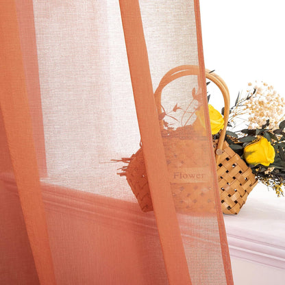 2 Panels Burnt Orange Semi Sheer Window Curtains Elegant Grommet Top Window Voile Drapes/Treatment Linen Textured Panels for Bedroom Living Room Fall Decor (54X72 Inches)