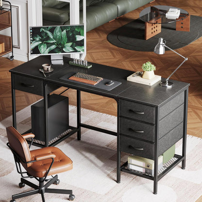 55-Inch Computer Desk with Four Drawers and Mesh Shelf for Home Office, Gaming, and Study Use