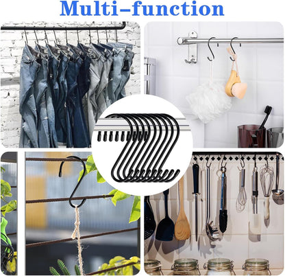 12-Pack Heavy-Duty 6-Inch Vinyl-Coated S Hooks for Versatile Hanging Solutions - Non-Slip Steel Hangers for Plants, Clothing, and Kitchenware