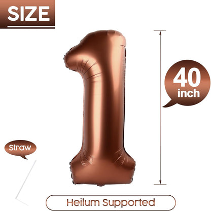 1 Balloon - Coffee Brown Birthday Number Balloons, 40 Inch Large Foil Balloons for Men Women Boys Girls Coffee Brown Themed Birthday Decorations