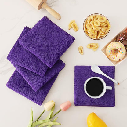 12 Pack Microfiber Cleaning Cloth(12 X 12 Inches, Purple), Ultra Soft and Absorbent Cleaning Rags, Reusable and Non-Linting Dust Removal Cleaning Cloths for Car, House, Kitchen