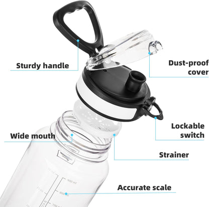 32 Oz Clear Tritan Water Bottle with Chug Lid, Bpa-Free, Wide Mouth, Leak Proof - for Gym, Travel, Home, School, Office (Clear&White)