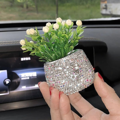 Flower Car Accessories Bling Dashboard Decorations, Car Flower Vase Decals, Cute Car Interior Decor, Bling Desk Flowers for Women Office Girl Gifts